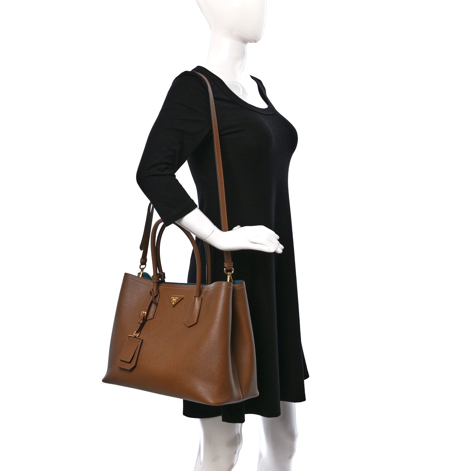 Prada Saffiano Cuir Medium Double Bag Cannella Turchese 2 of 13