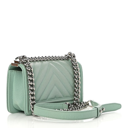 Chanel Caviar Chevron Quilted Small Boy Flap Green 3 of 13