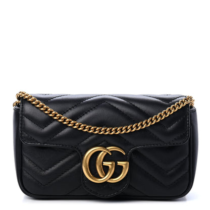 Gucci Calfskin Matelasse Super Mini GG Marmont Shoulder Bag Black 1 of 4
