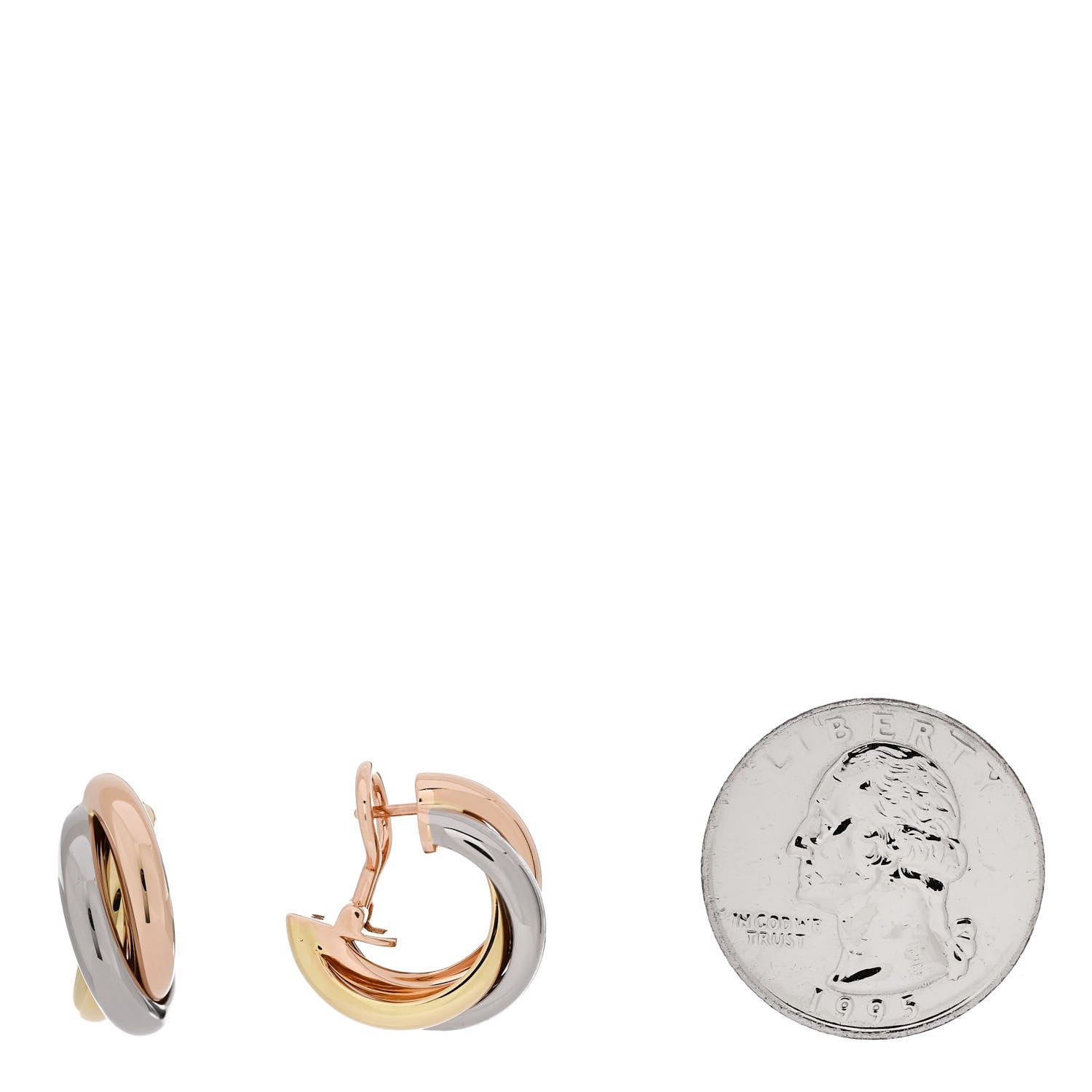 Cartier 18K Pink Yellow White Gold Classic Trinity Hoop Earrings 2 of 6
