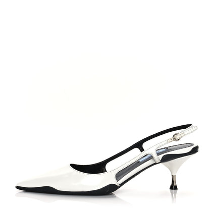 Prada Spazzolato Pointed Toe 55mm Slingback Pumps 38.5 White 1 of 8