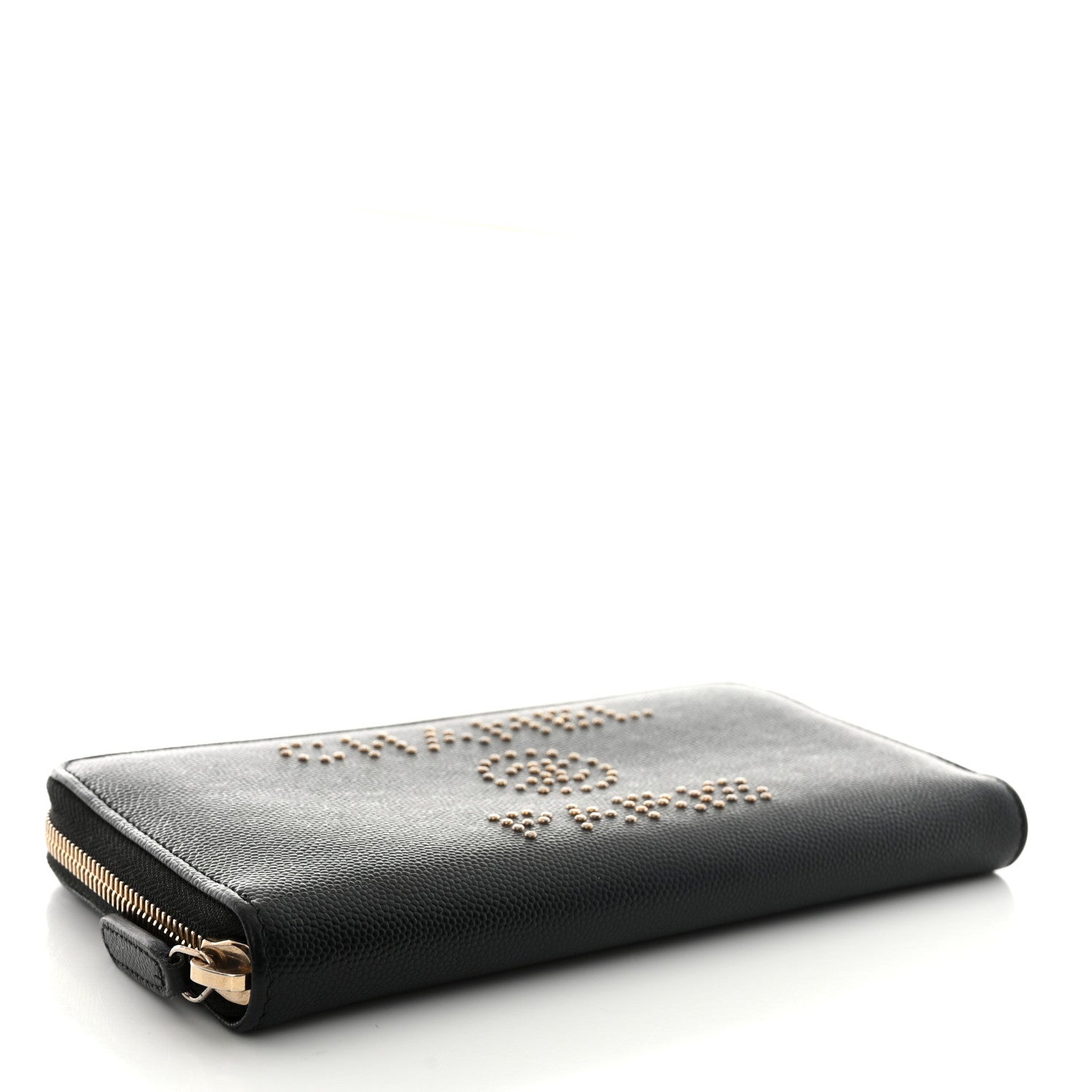 Chanel Caviar Studded Deauville Large Zip Around Wallet Black 4 of 10