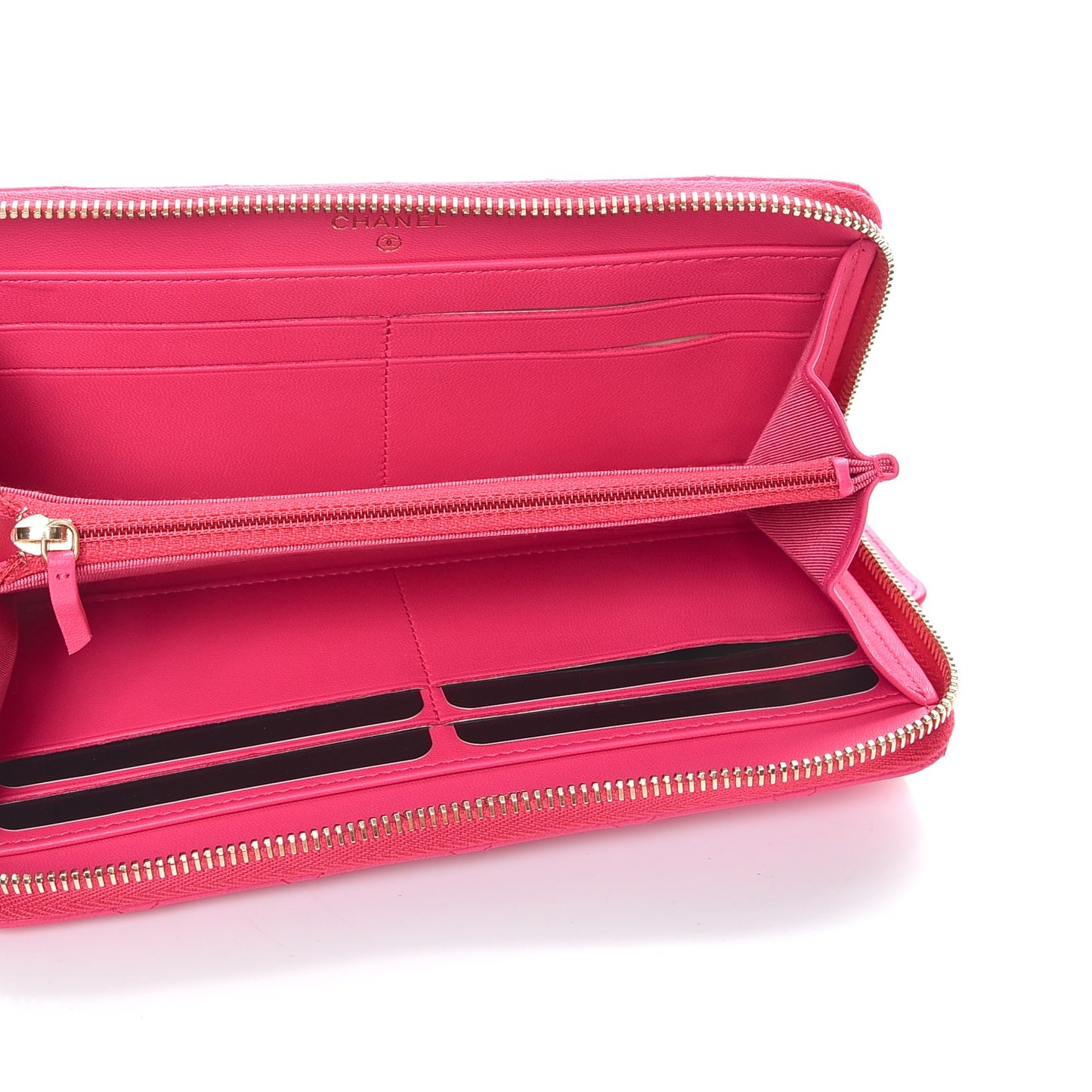 Lambskin Quilted Large Gusset Zip Around Wallet Fuchsia