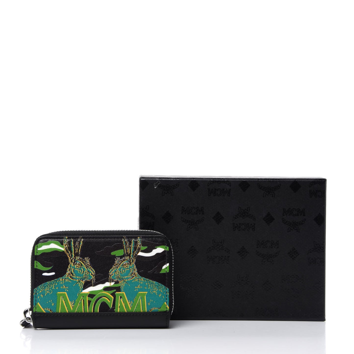 Calfskin Mini Pop Rabbit Zipped Card Wallet Black