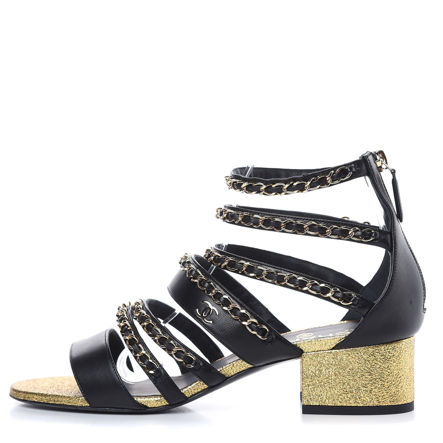 Lambskin Gladiator Chain Sandals 38.5 Black