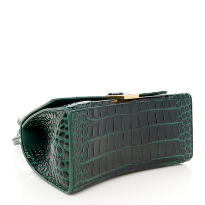 Balenciaga Shiny Calfskin Crocodile Embossed Small Hourglass Top Handle Bag Forest Green 4 of 10