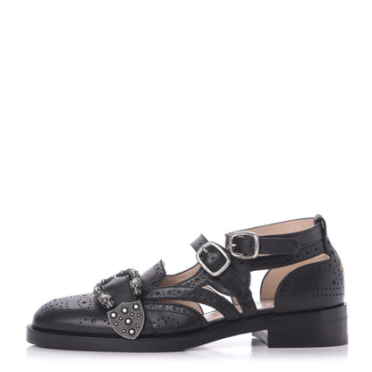 Gucci Calfskin Bee Embroidered Womens Queercore Brogue Wingtip Monk Strap Loafers 37.5 Black 2 of 11