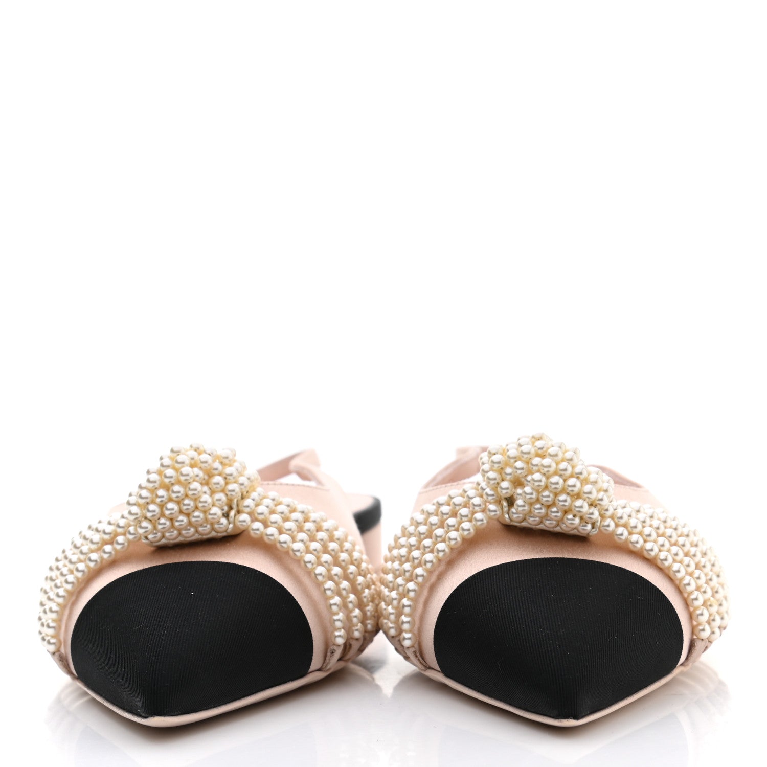 Chanel Satin Grosgrain Pearl Slingback Flats 39 Pink Black 2 of 9