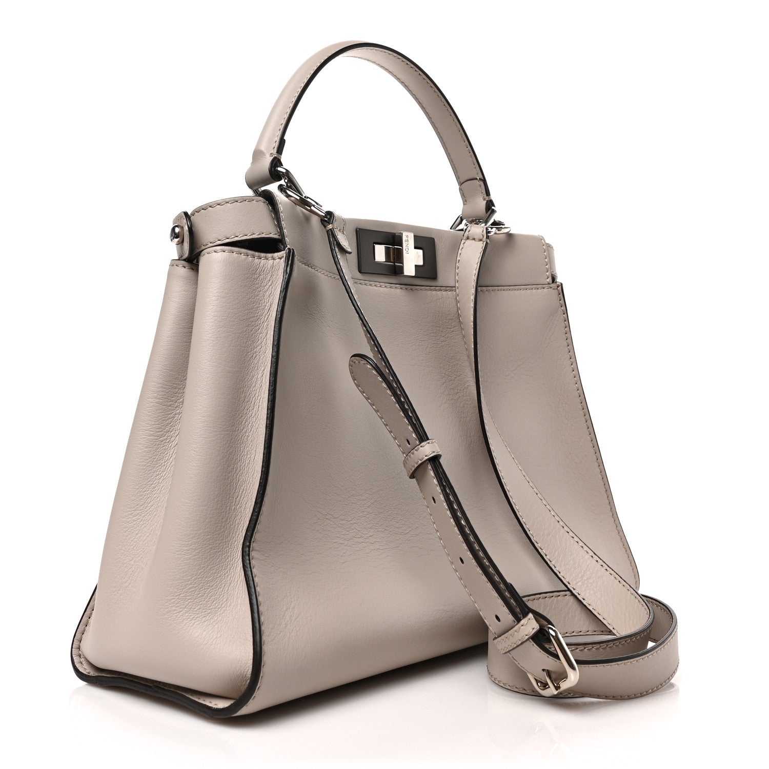 Fendi Vitello Seta Shiny Nappa Medium Peekaboo Iconic Satchel Grigio Polvere Bordeaux 3 of 7