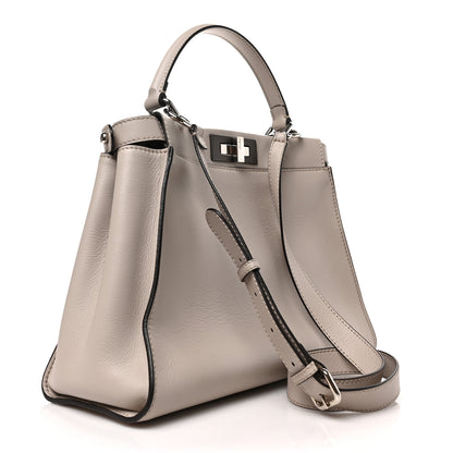 Fendi Vitello Seta Shiny Nappa Medium Peekaboo Iconic Satchel Grigio Polvere Bordeaux 3 of 7