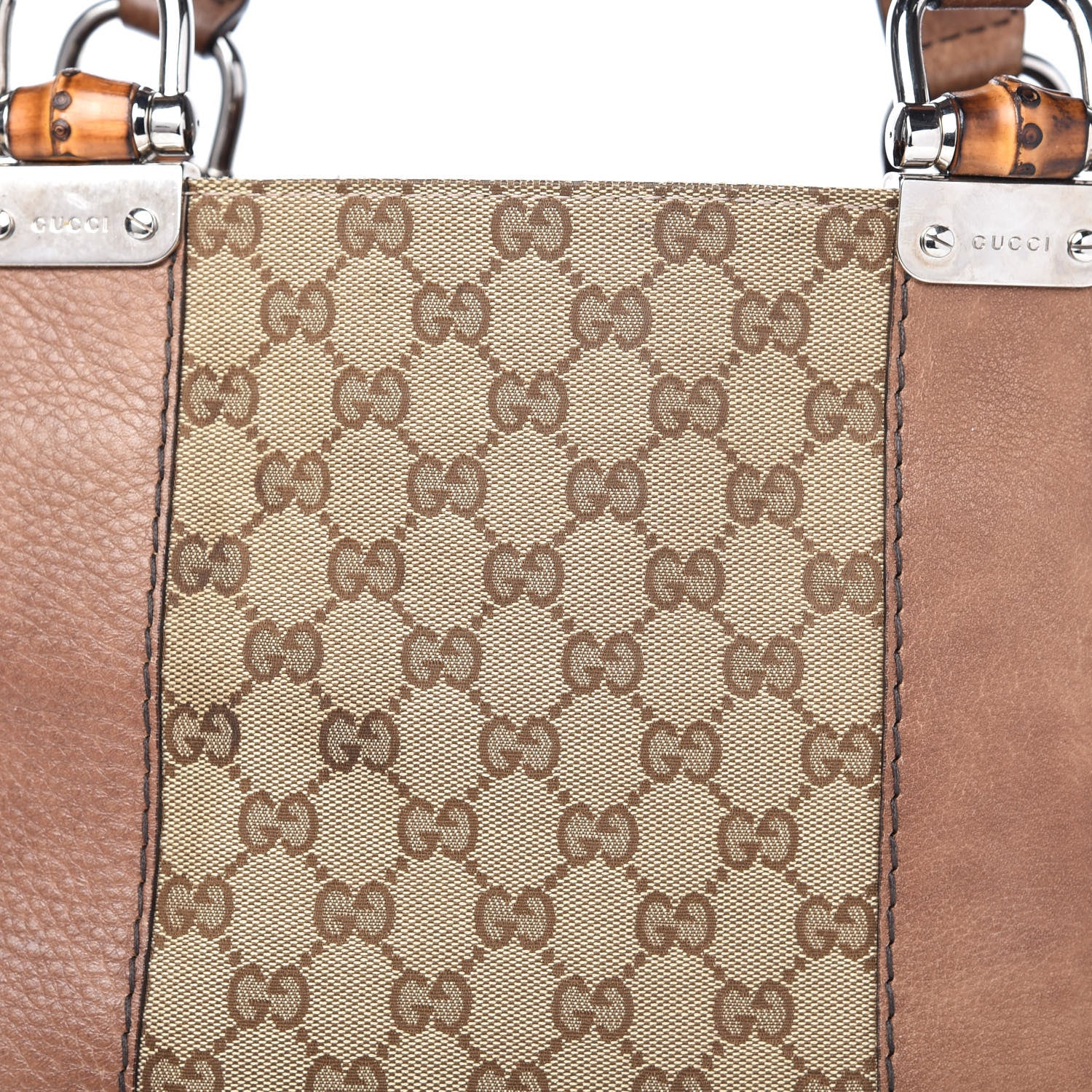 Gucci Monogram Medium Bamboo Bar Tote Brown 10 of 14