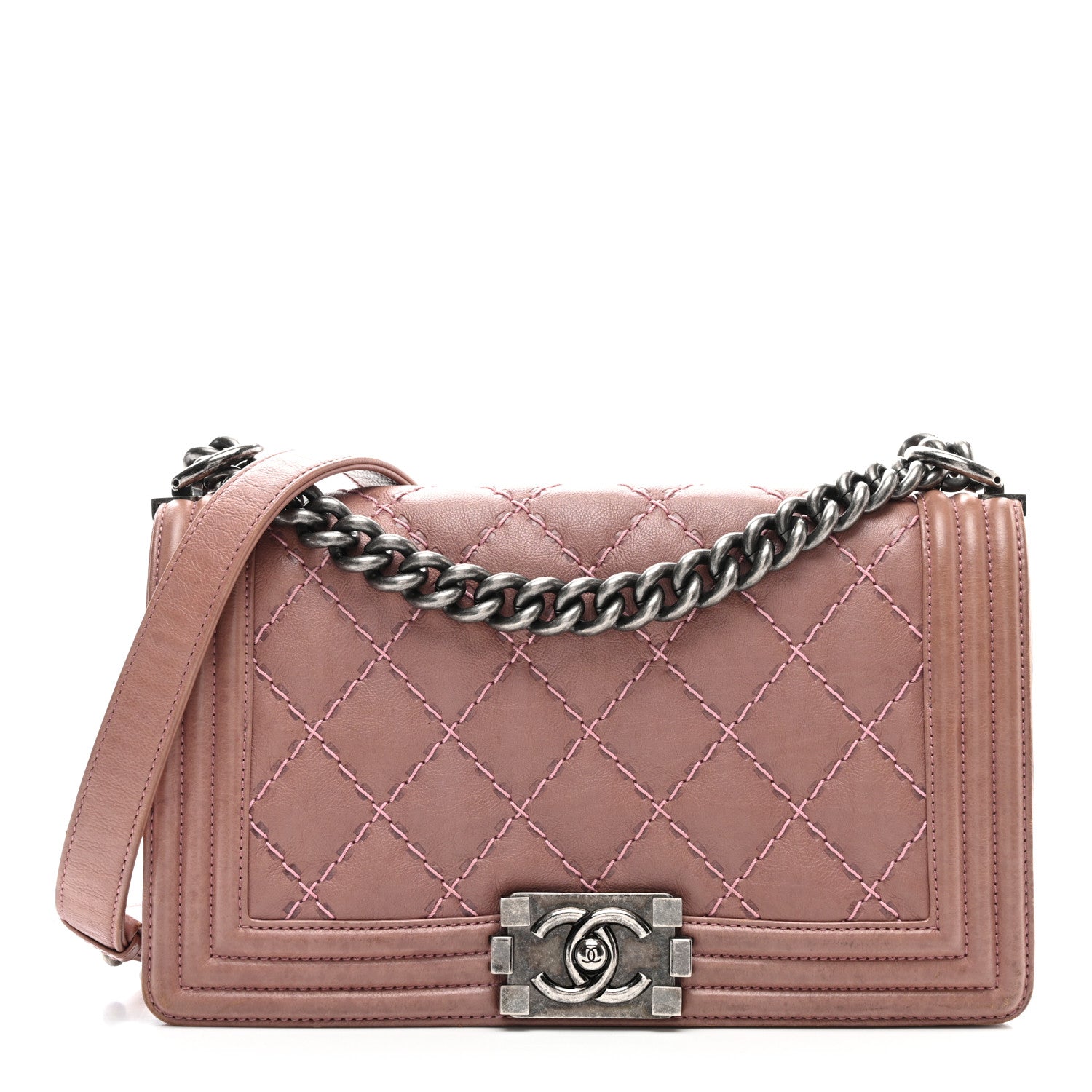 Chanel Calfskin Quilted Double Stitch Medium Boy Flap Pink 1 of 11