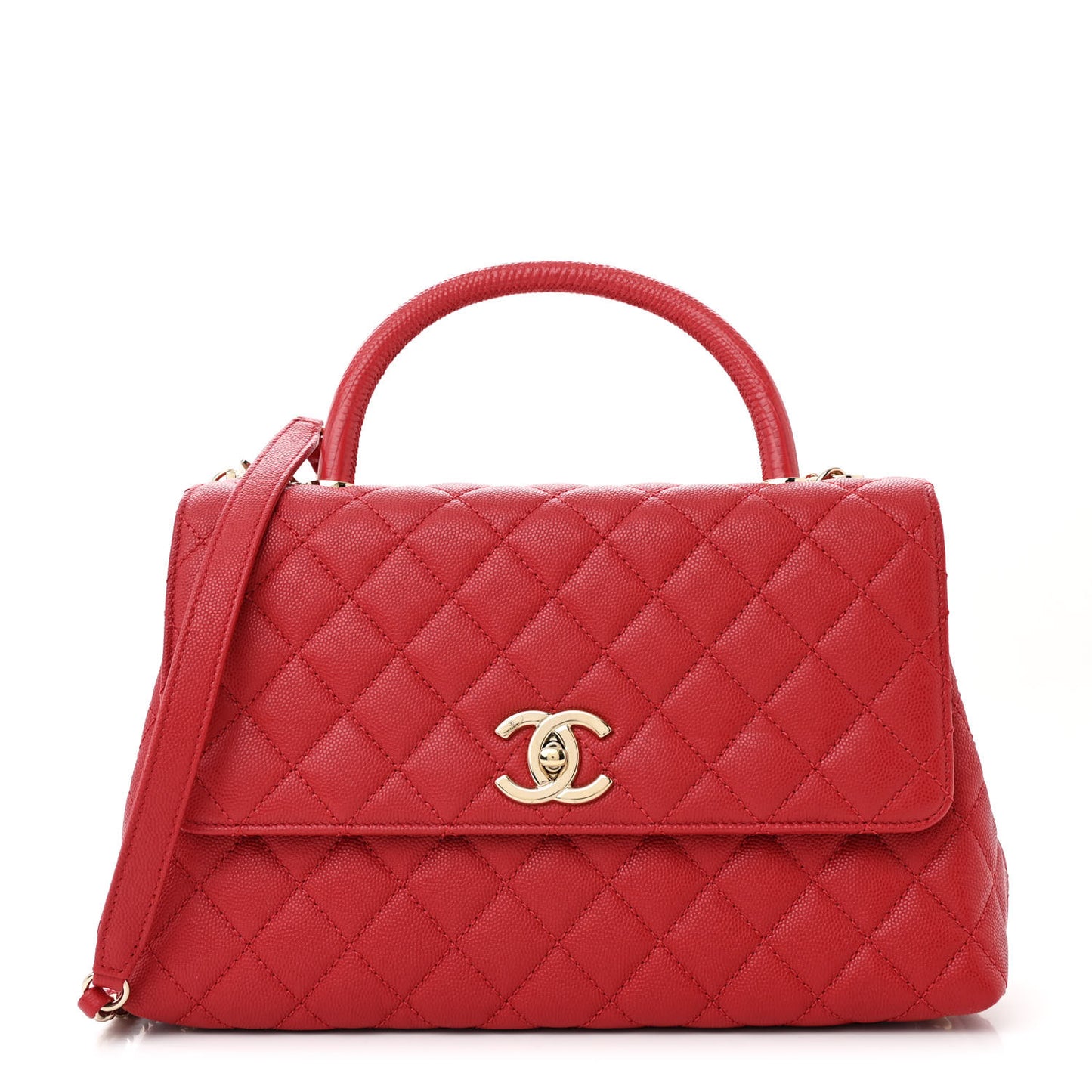 Caviar Lizard Embossed Quilted Small Coco Handle Flap Red