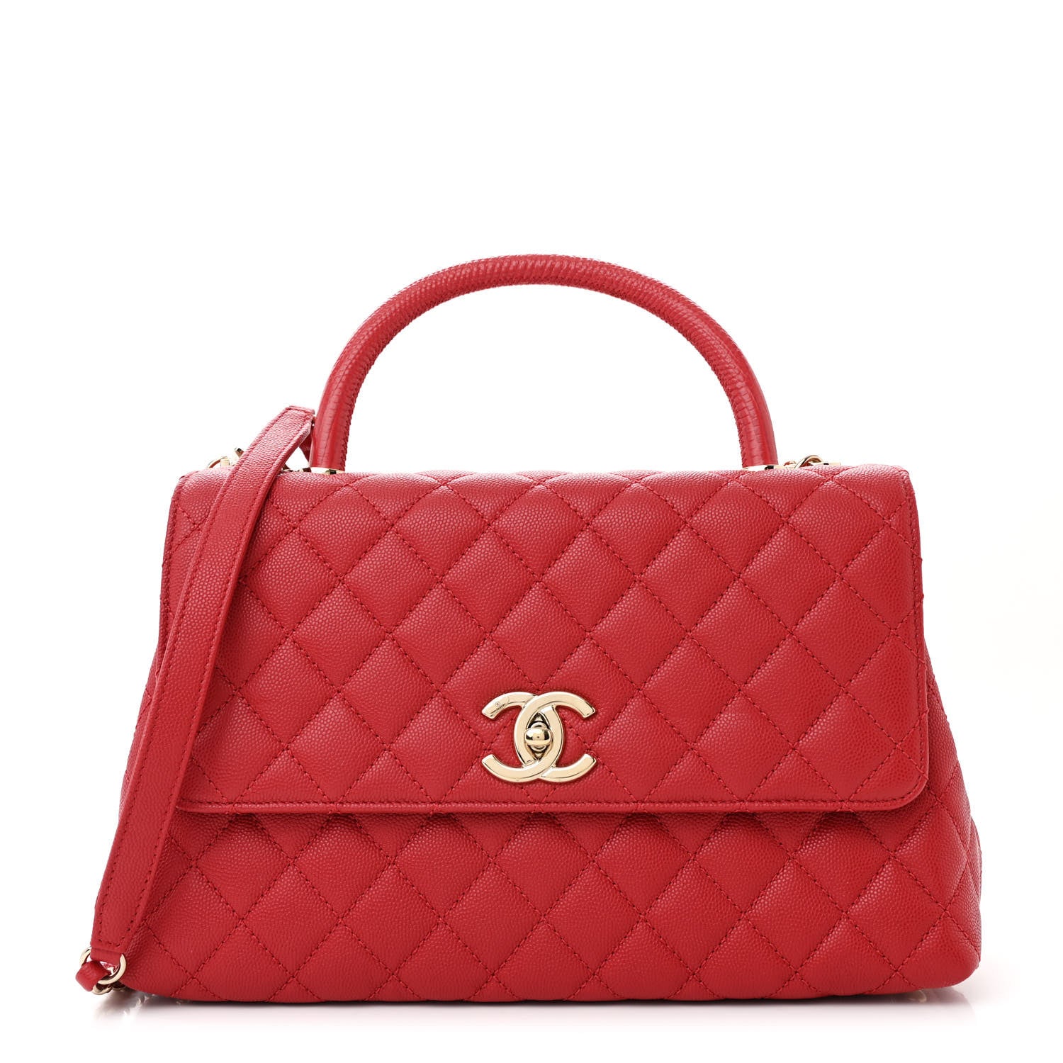 Chanel Caviar Lizard Embossed Quilted Small Coco Handle Flap Red 1 of 14