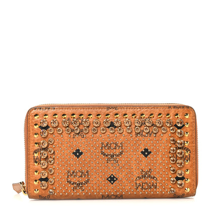 MCM Visetos Studded Crystal Zip Around Wallet Cognac 1 of 7