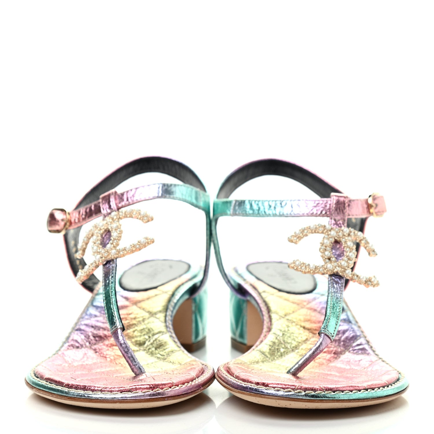 Chanel Goatskin Fantasy CC Pearl Thong Sandals 38.5 Multicolor 2 of 8