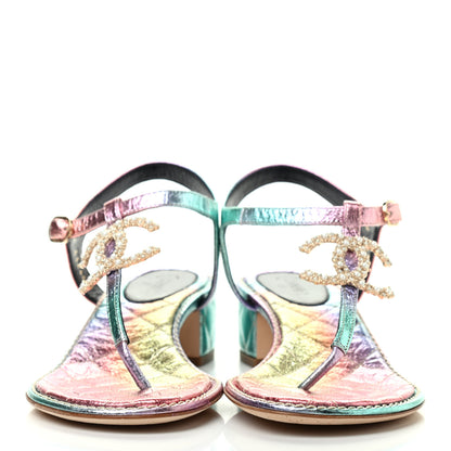 Chanel Goatskin Fantasy CC Pearl Thong Sandals 38.5 Multicolor 2 of 8