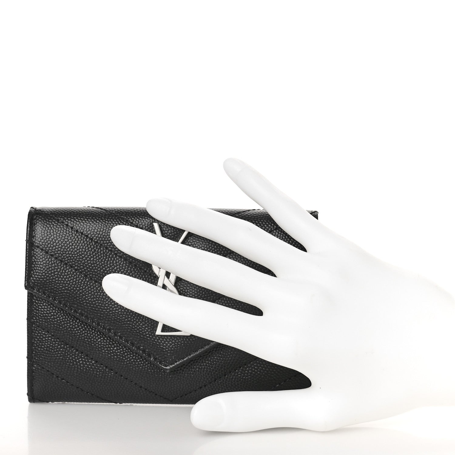 Saint Laurent Grain De Poudre Matelasse Chevron Small Monogram Envelope Wallet Black 2 of 8