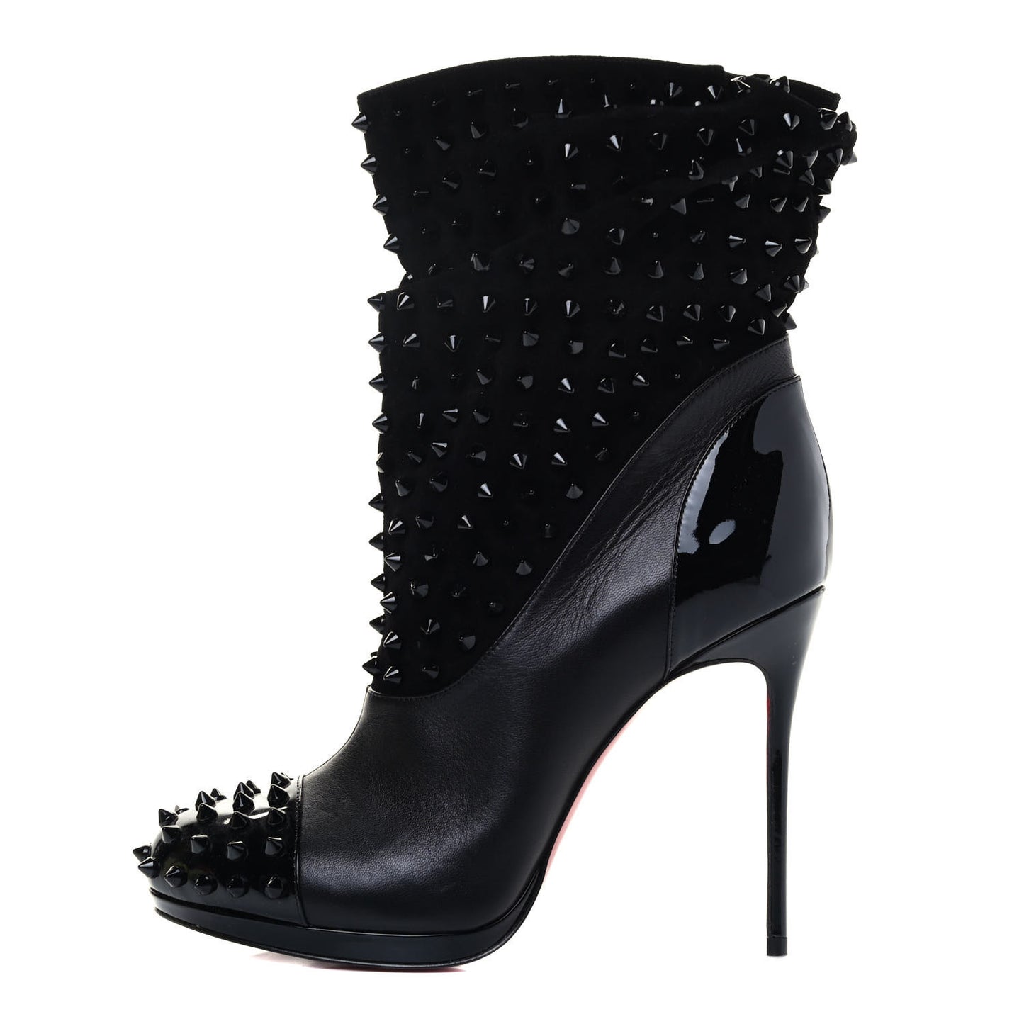 Calfskin Suede Patent Spike Wars 120 Ankle Booties 38 Black