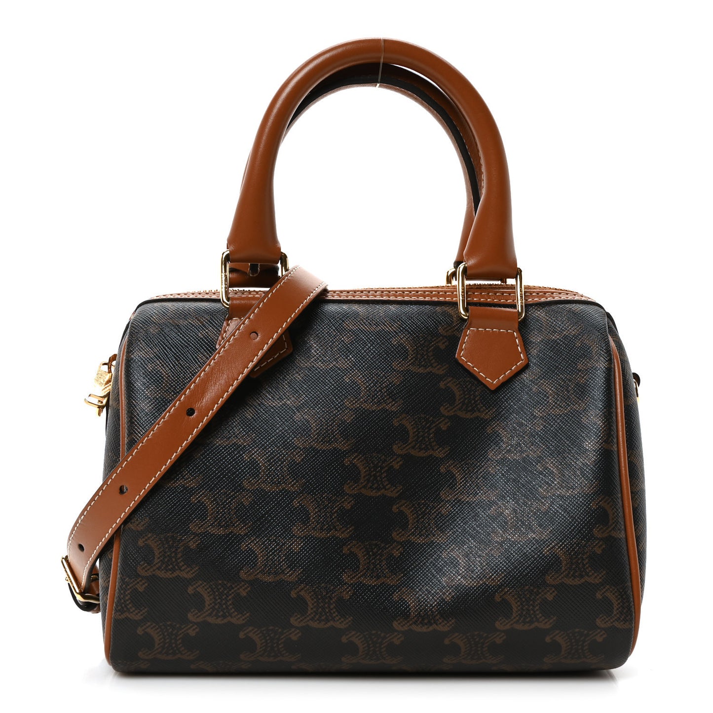 Triomphe Canvas Calfskin Small Boston Bag Tan