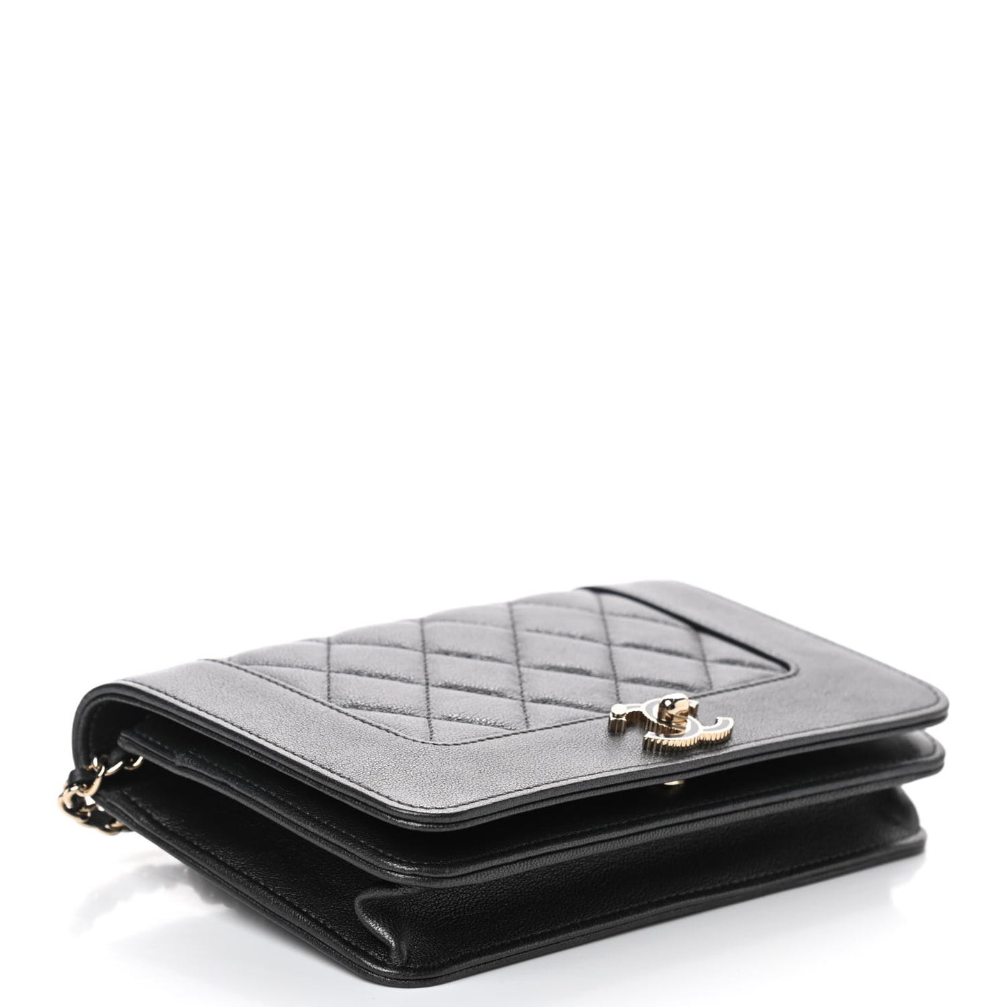 Sheepskin Quilted Mademoiselle Vintage Wallet On Chain WOC Dark Grey