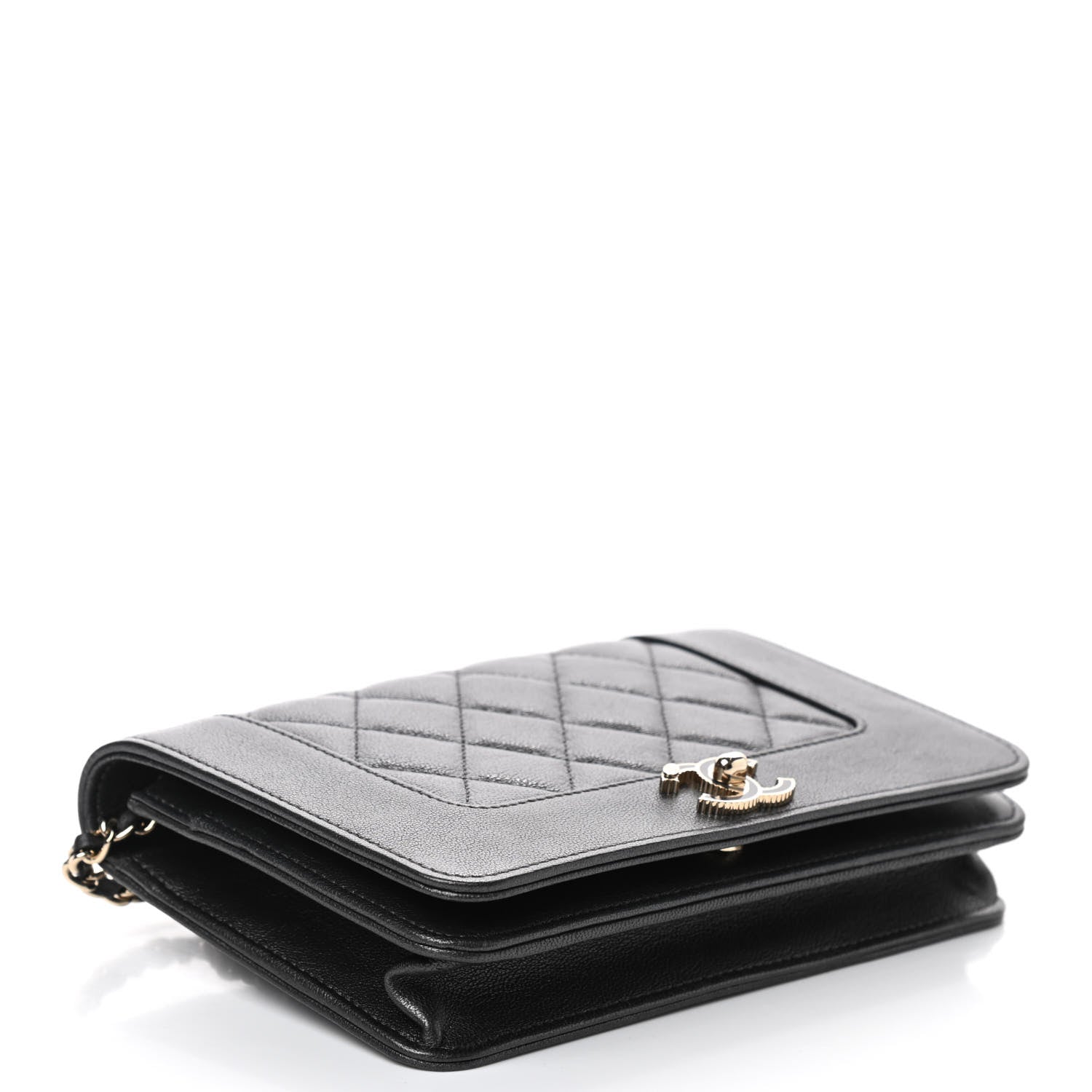 Chanel Sheepskin Quilted Mademoiselle Vintage Wallet On Chain WOC Dark Grey 4 of 11