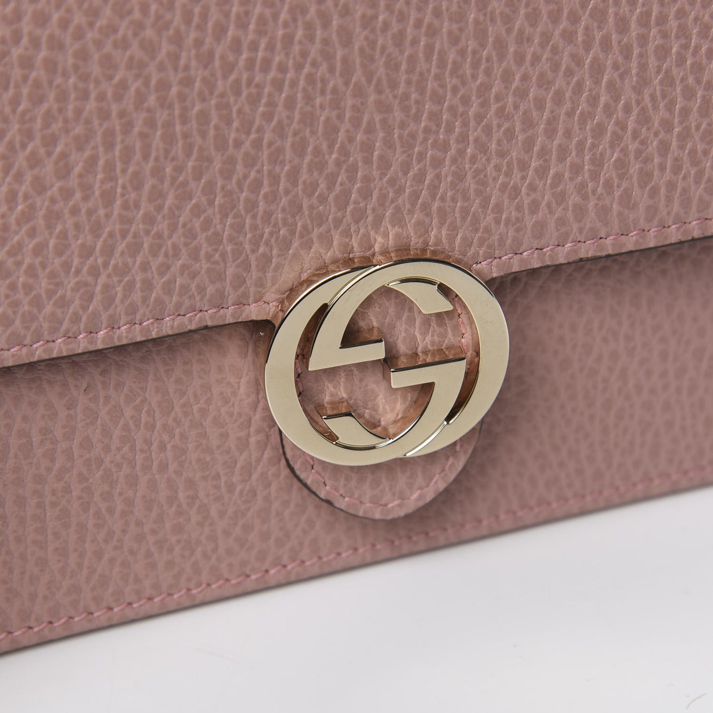 Dollar Calfskin Interlocking G Chain Wallet Soft Pink