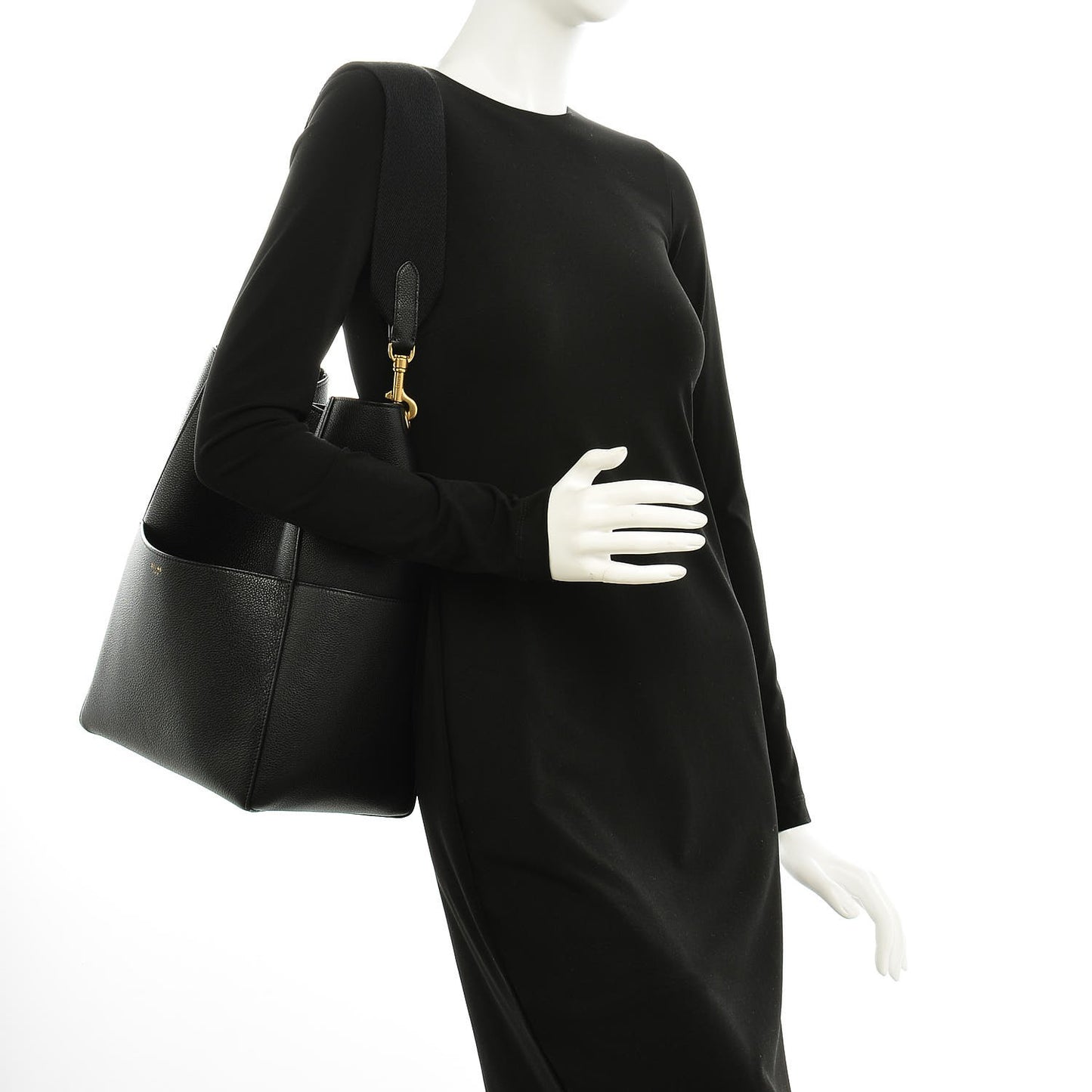 Soft Grained Calfskin Sangle Bucket Bag Black