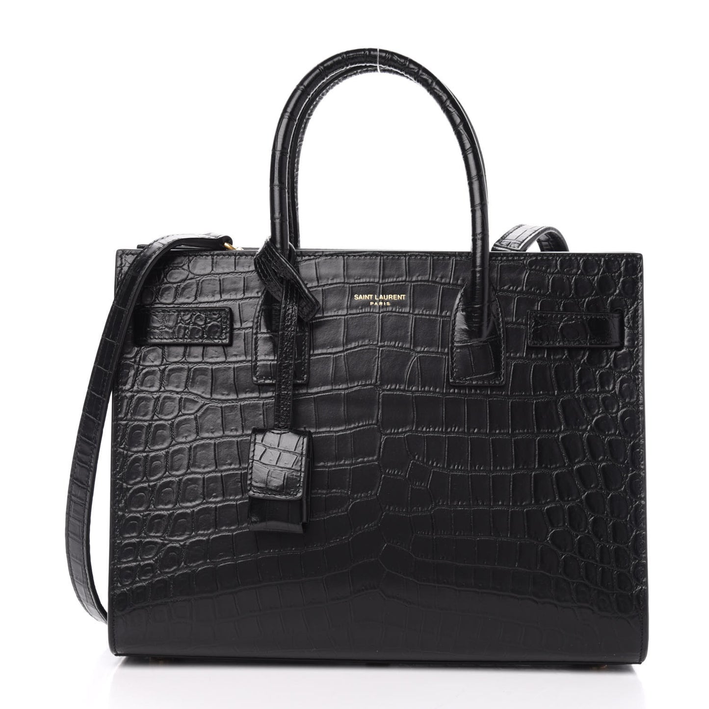 Calfskin Crocodile Embossed Baby Sac De Jour Black