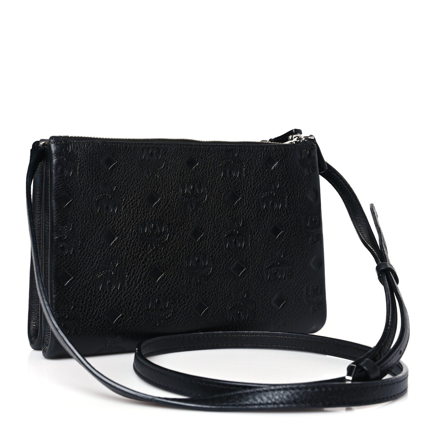 Calfskin Ottomar Monogram Crossbody Zip Messenger Pouch Black