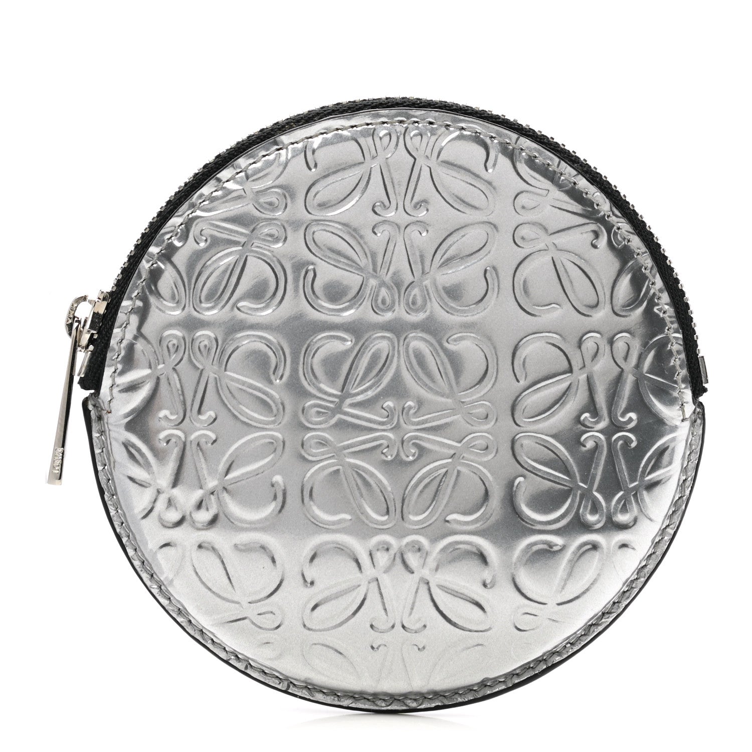 Loewe Metallic Calfskin Embossed Anagram Cookie Zip Coin Purse Silver 1 of 8