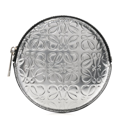 Loewe Metallic Calfskin Embossed Anagram Cookie Zip Coin Purse Silver 1 of 8