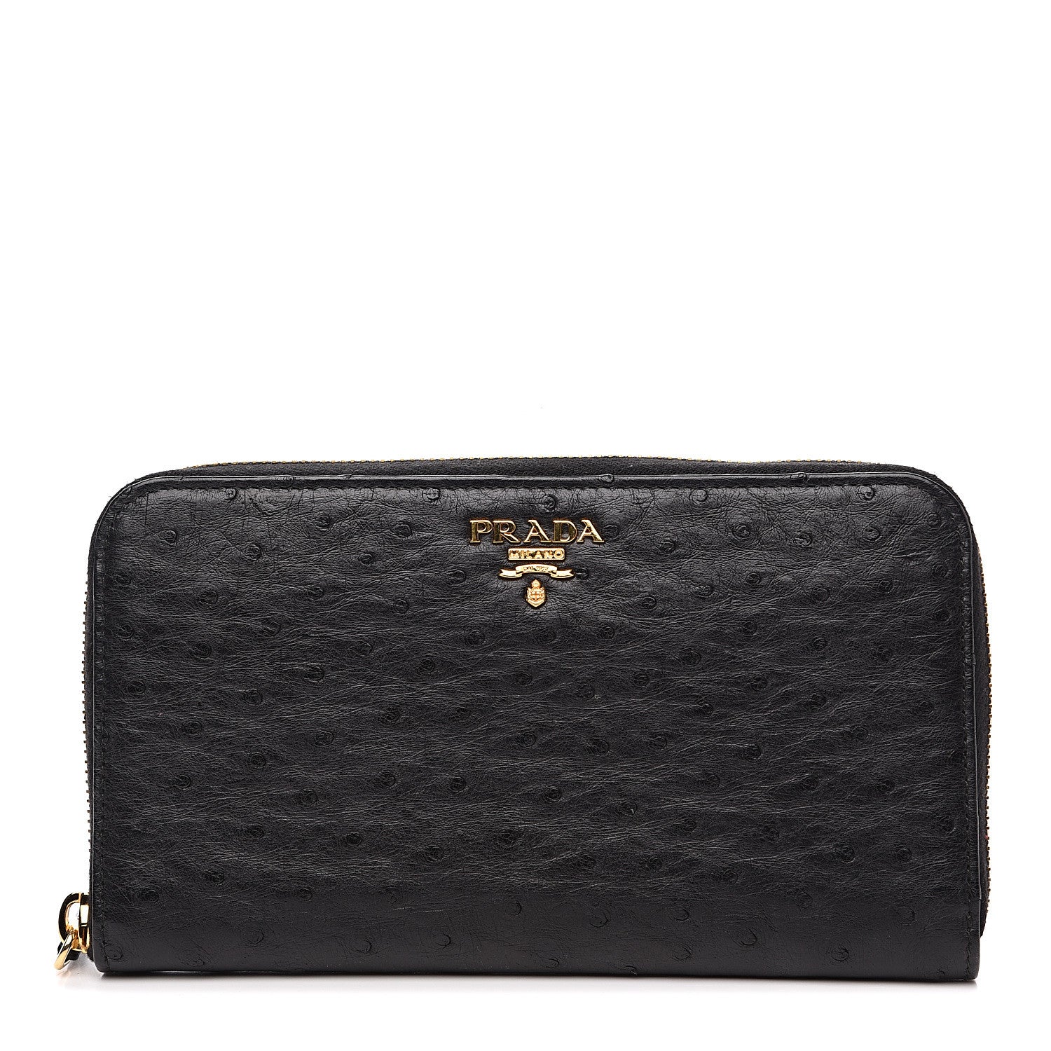 Prada Ostrich Zip Around Wallet Black 1 of 8