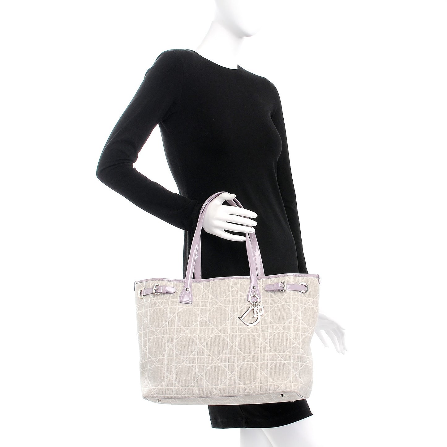 Canvas Patent Cannage Medium Panarea Tote White