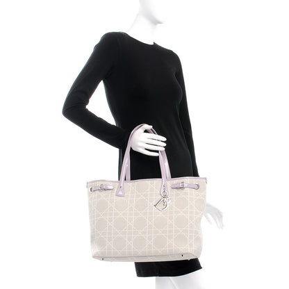 Christian Dior Canvas Patent Cannage Medium Panarea Tote White 2 of 7