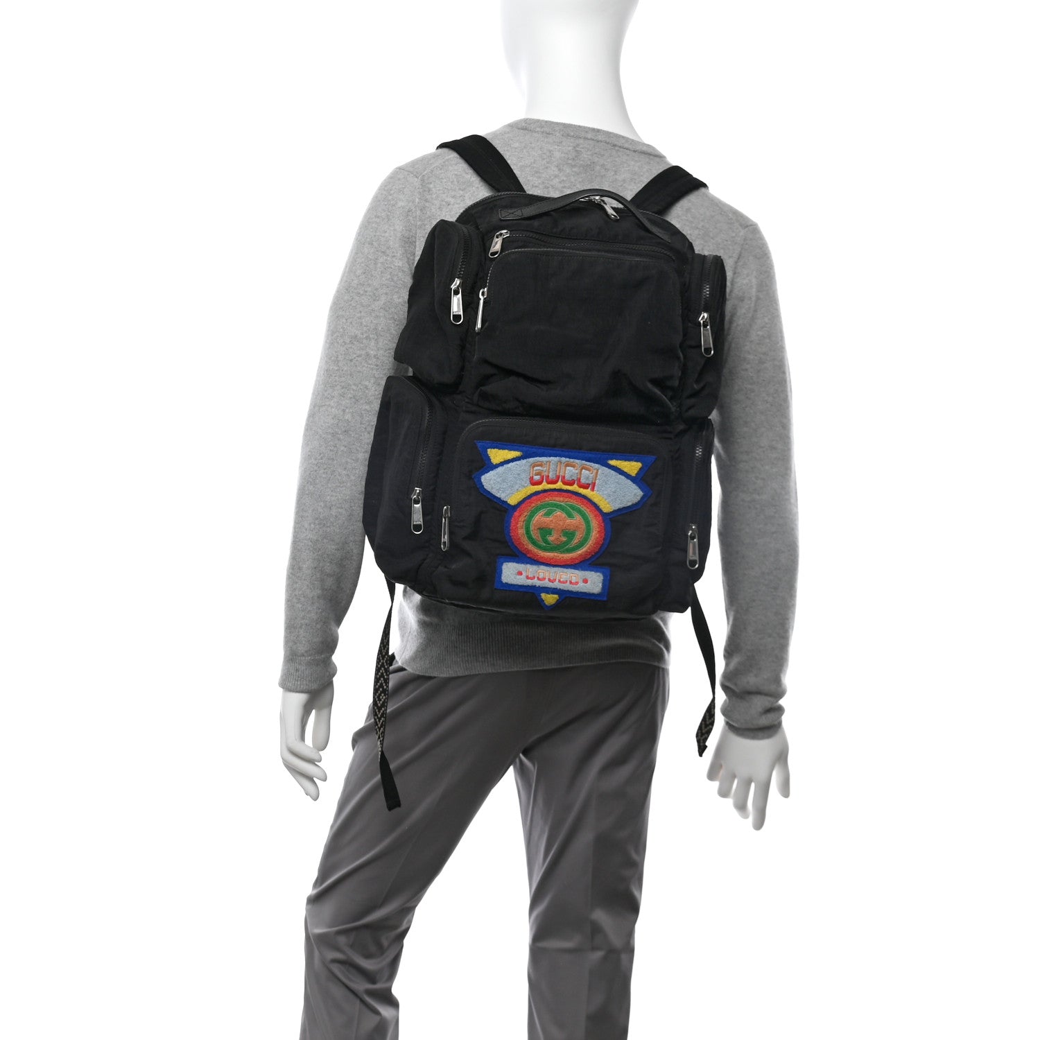 Gucci Nylon Twill 80s Logo Patch Backpack Black 2 of 12