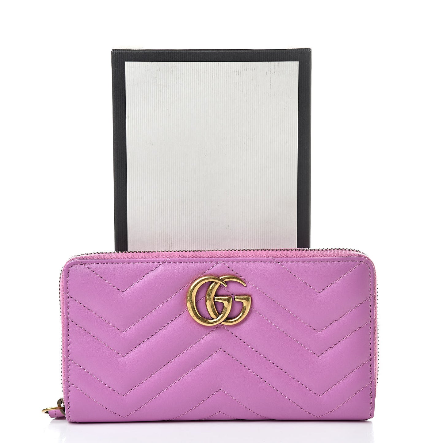 Calfskin Matelasse GG Marmont Zip Around Wallet Candy Mousse