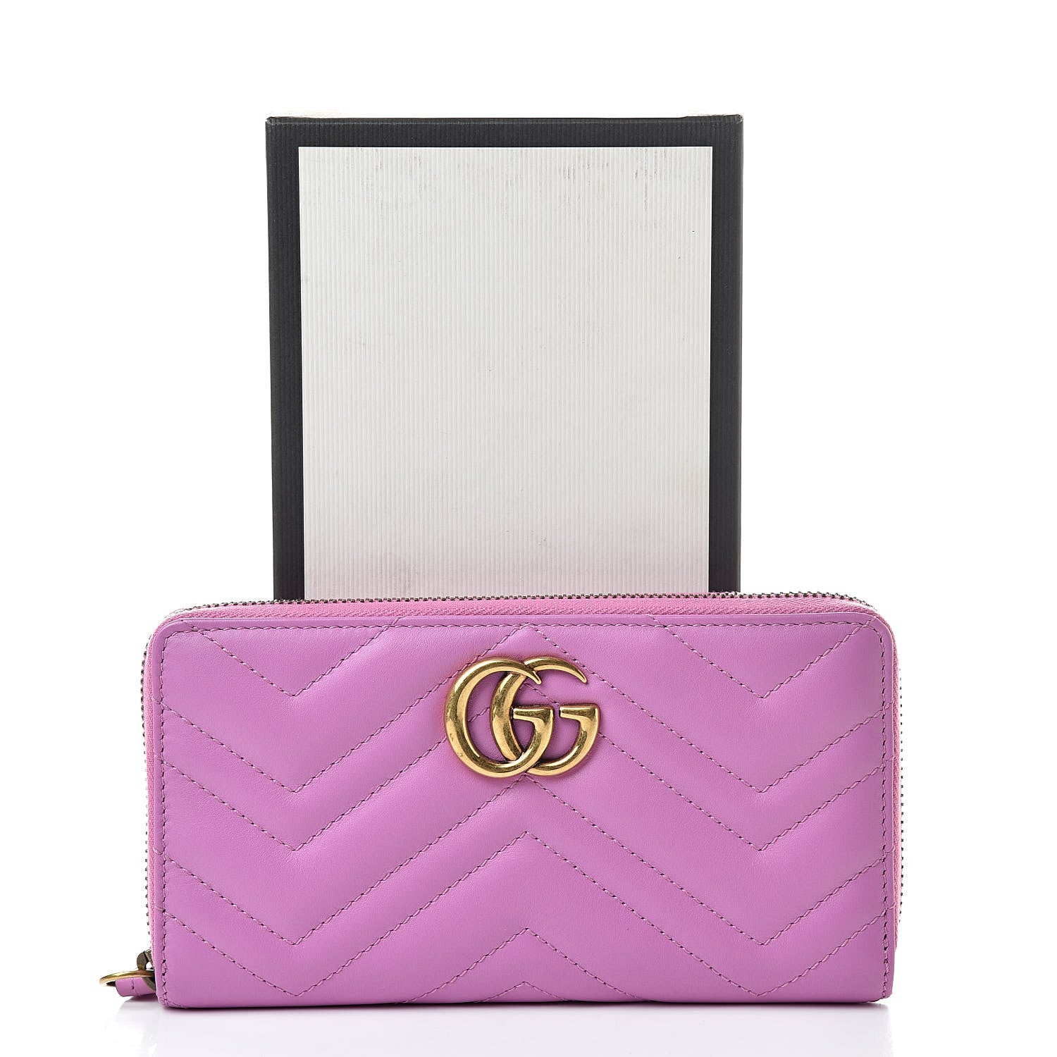 Gucci Calfskin Matelasse GG Marmont Zip Around Wallet Candy Mousse 8 of 8