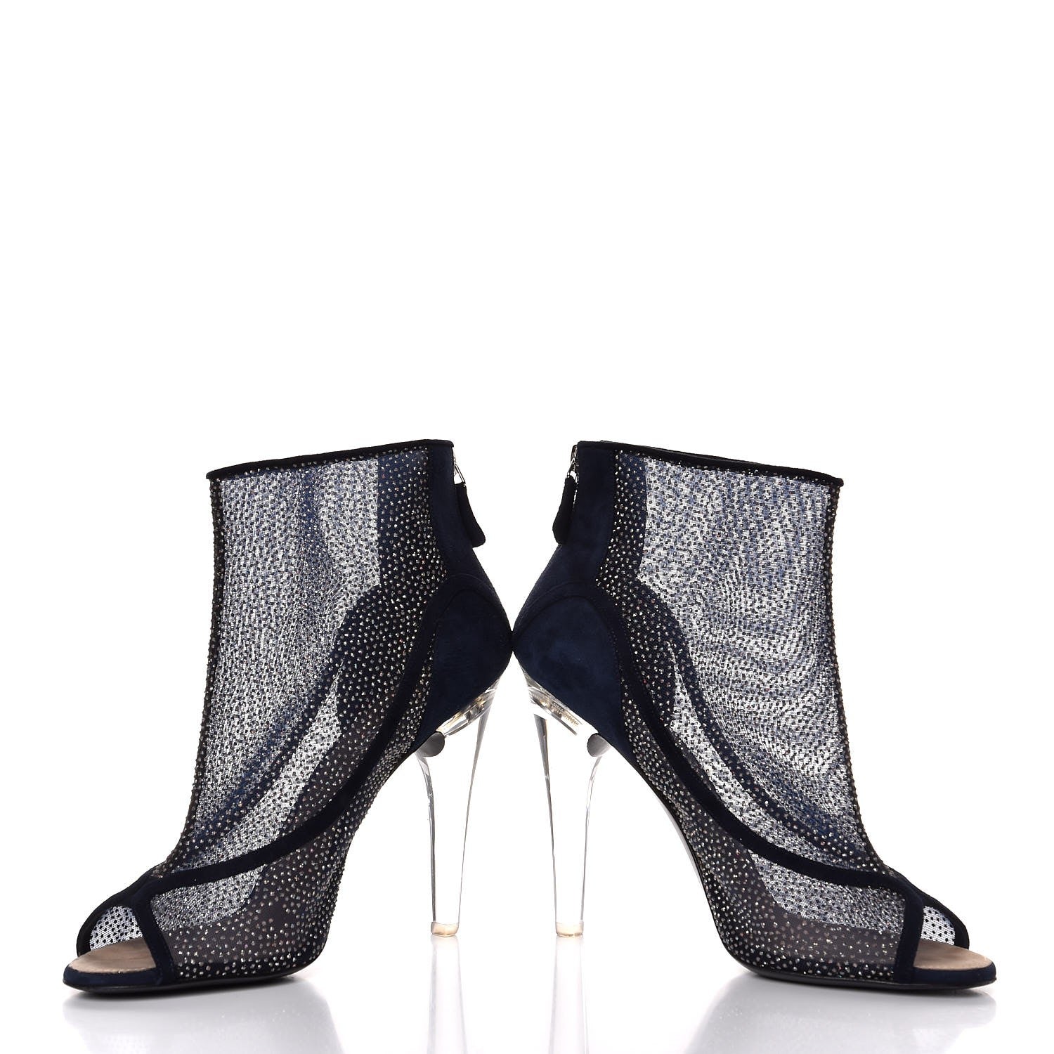 Chanel Mesh Crystal Open Toe Ankle Boots 41 Navy 5 of 9