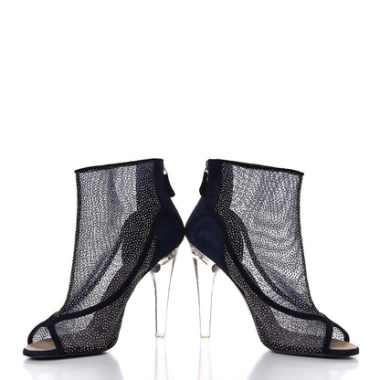 Chanel Mesh Crystal Open Toe Ankle Boots 41 Navy 5 of 9