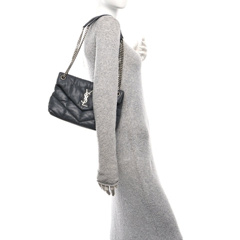 Lambskin Quilted Small Loulou Puffer Monogram Chain Satchel Storm