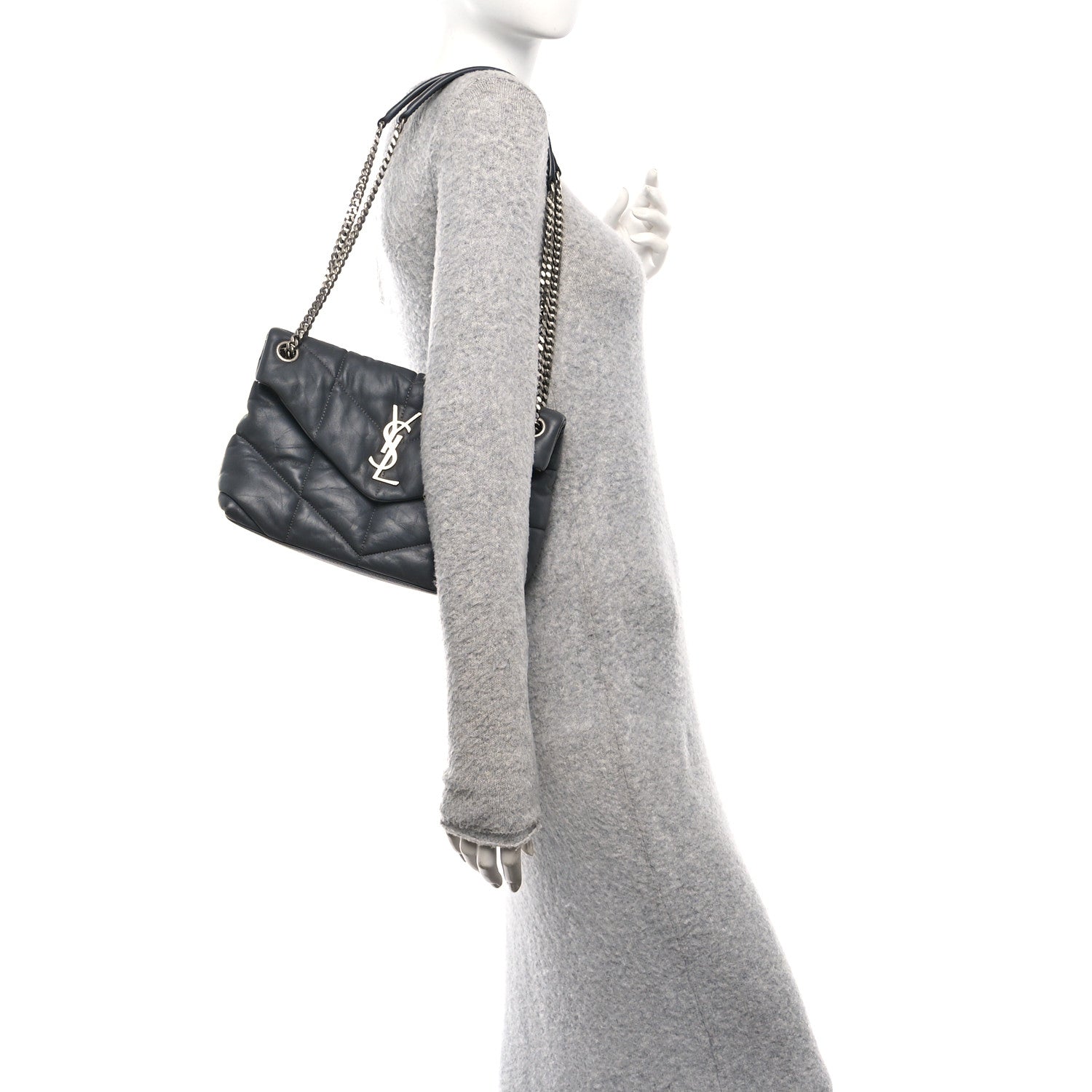 Saint Laurent Lambskin Quilted Small Loulou Puffer Monogram Chain Satchel Storm 2 of 11