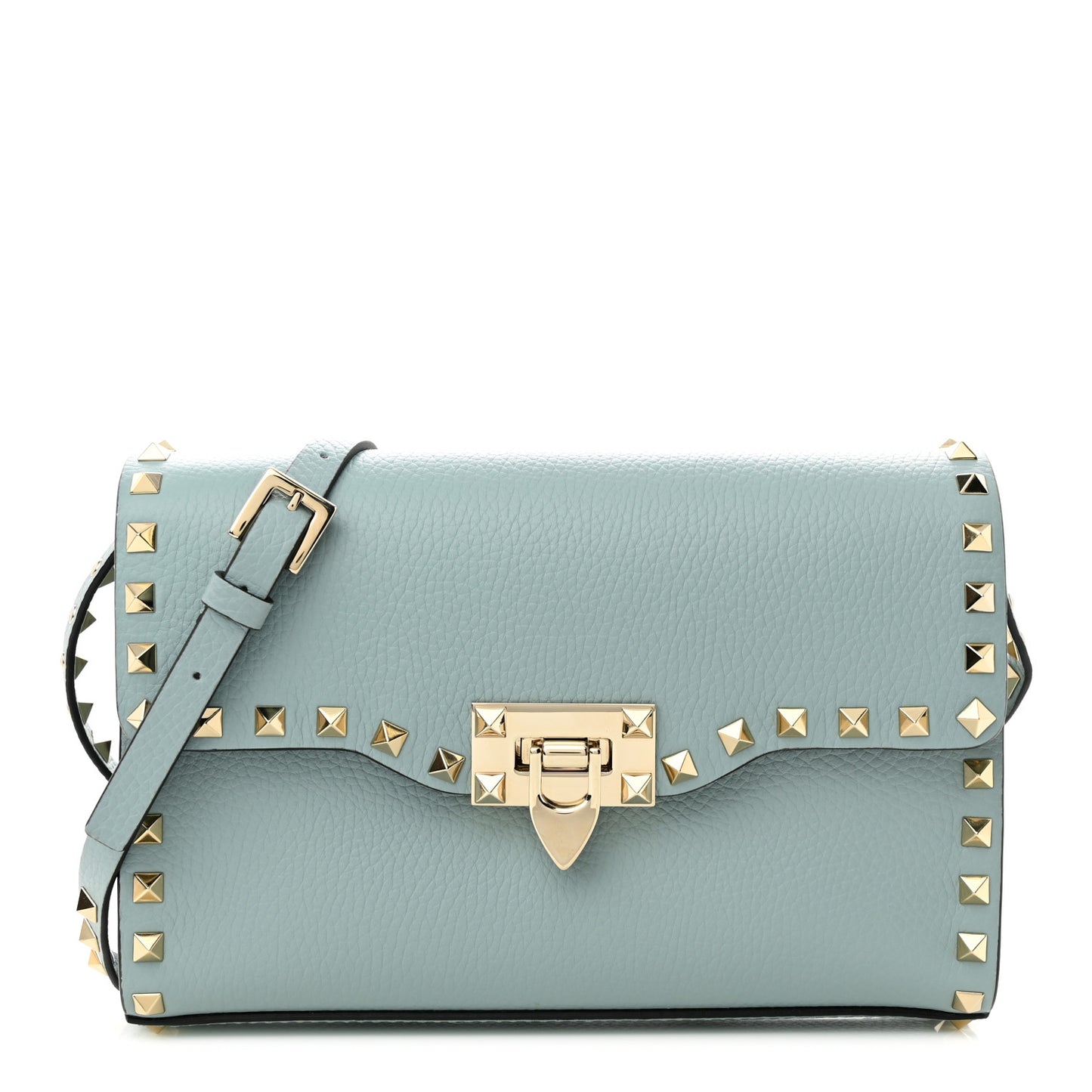 Pebbled Calfskin Medium Rockstud Flip Lock Crossbody Bag Celadon