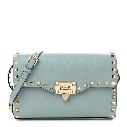 Valentino Garavani Pebbled Calfskin Medium Rockstud Flip Lock Crossbody Bag Celadon 1 of 9