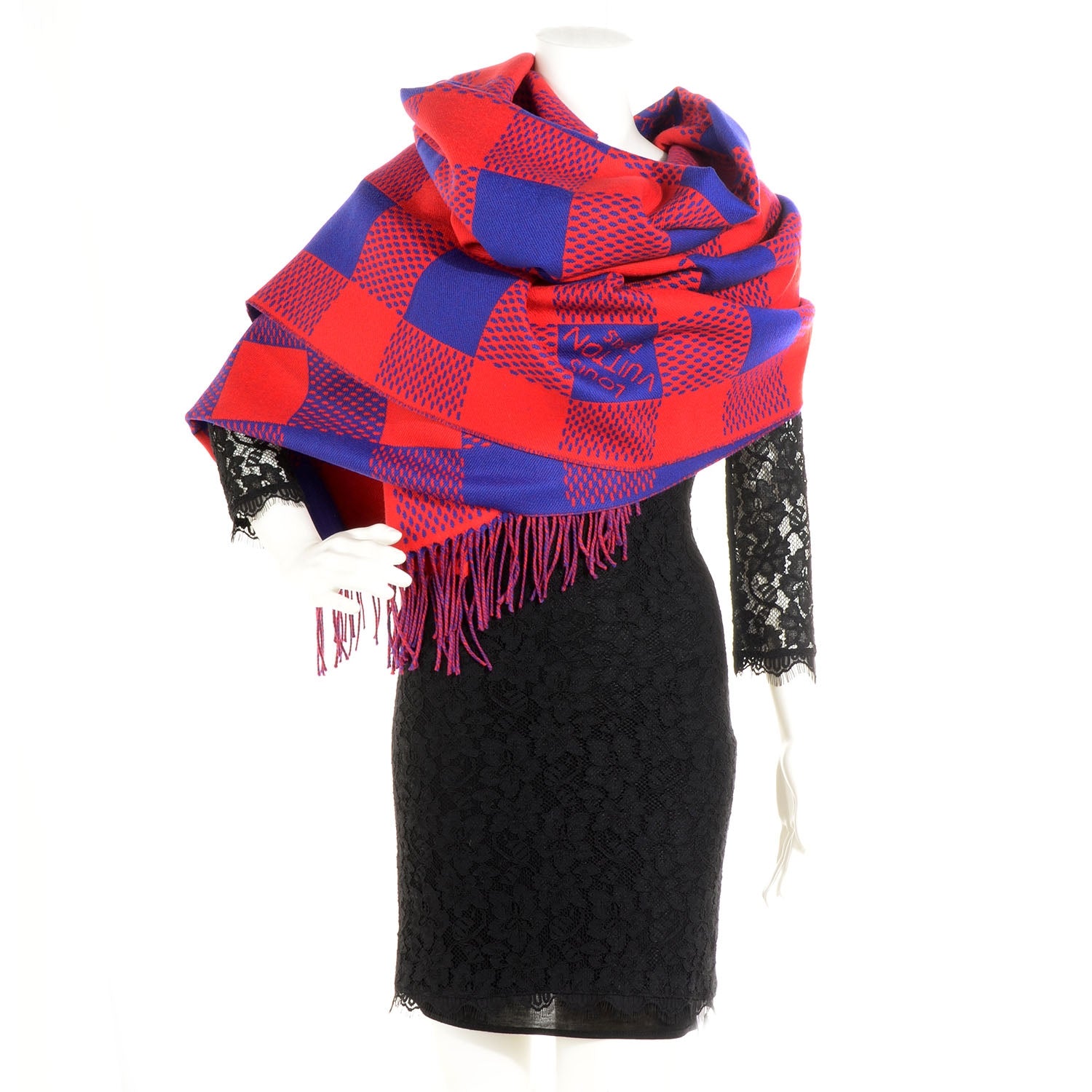 Louis Vuitton Wool Damier Masai Rug Shawl Rouge 2 of 5