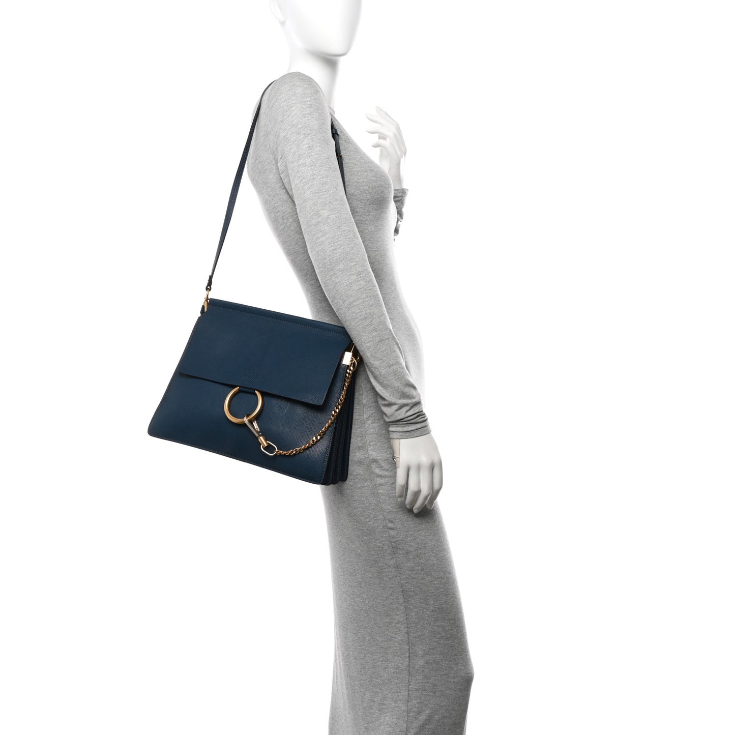 Goatskin Medium Faye Shoulder Bag Denim Blue