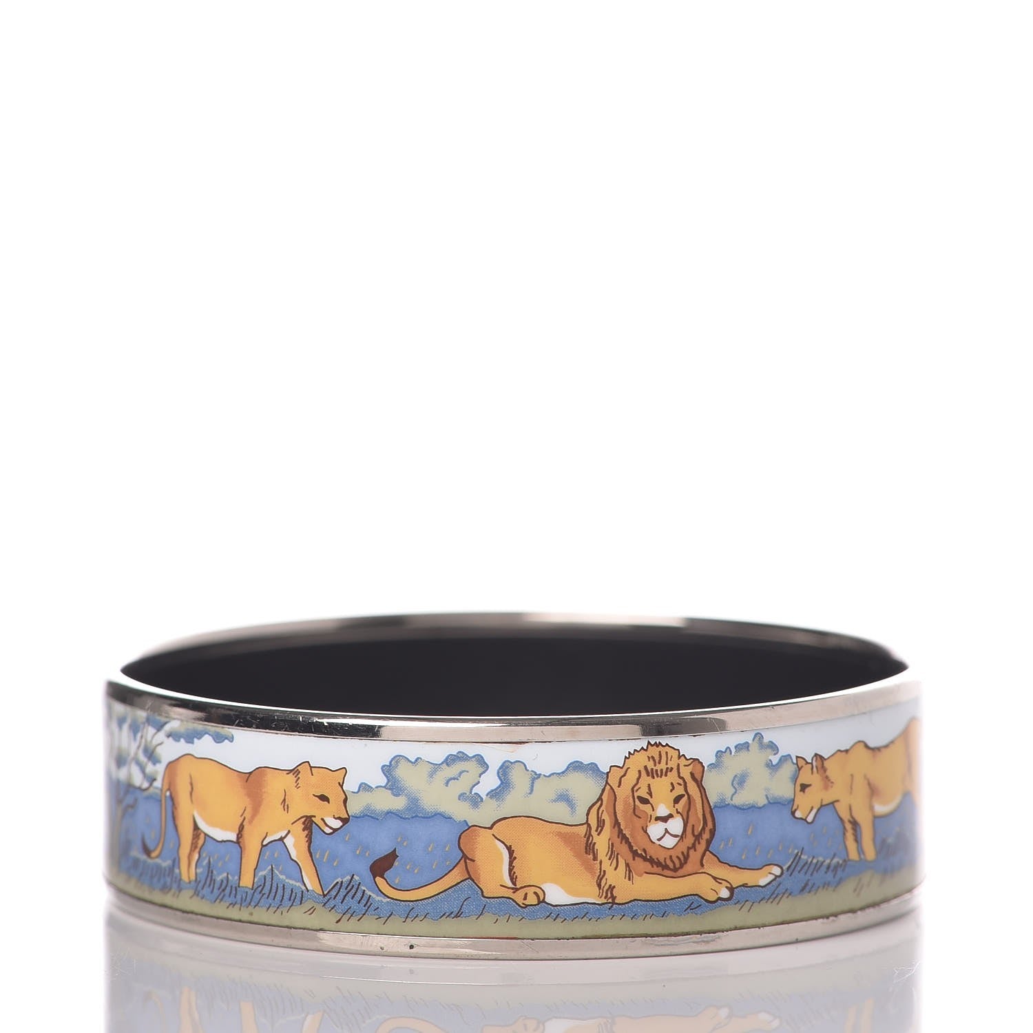 Hermes Enamel Printed Pride of Lions Wide Bracelet 62 3 of 5