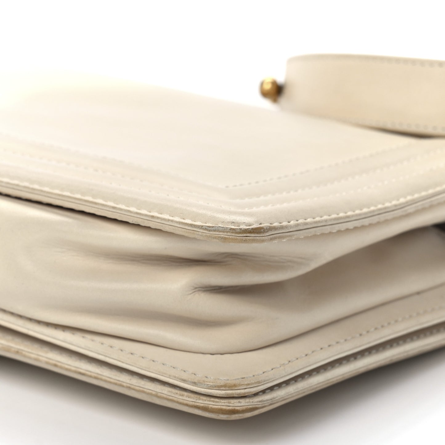 Glazed Calfskin Medium Boy Flap White