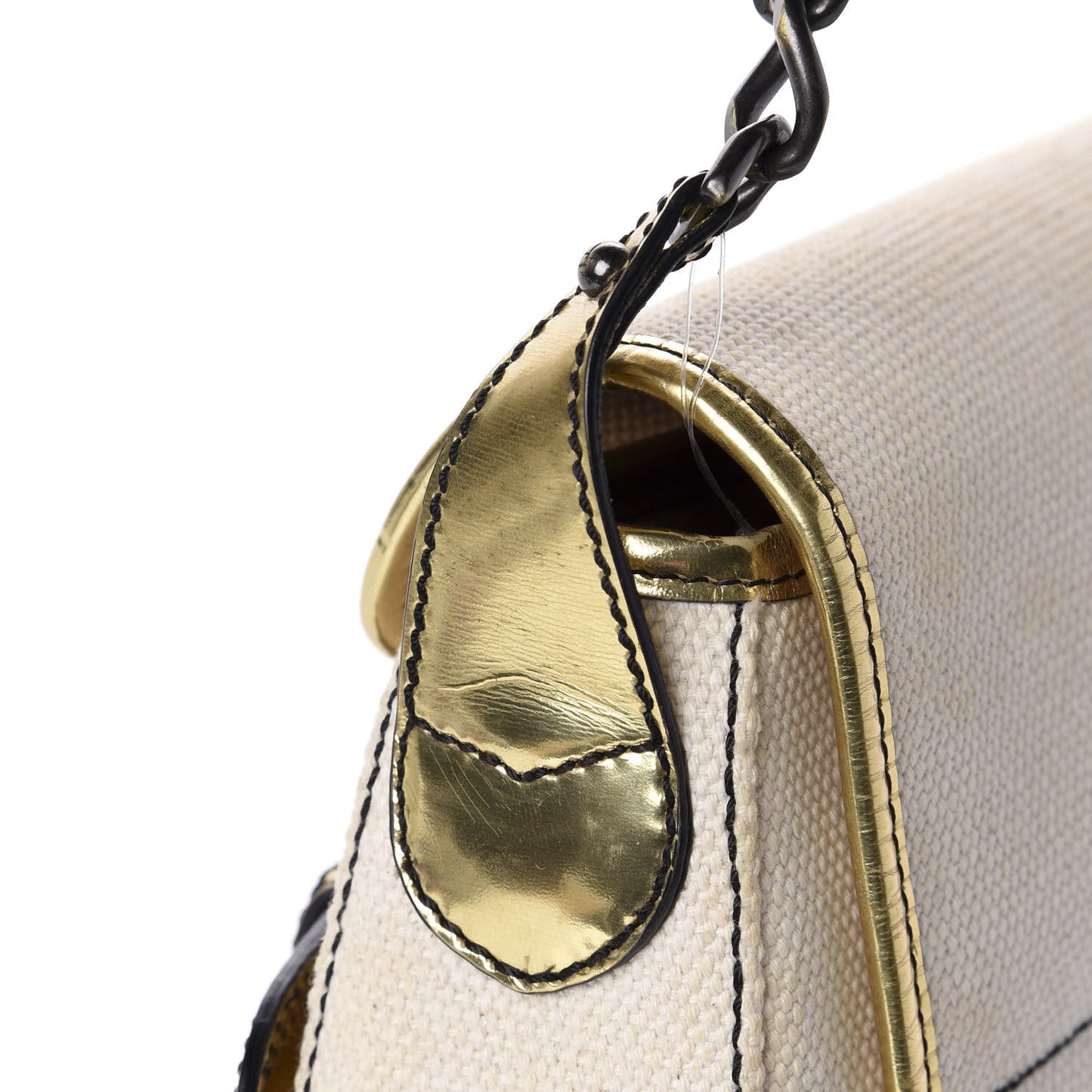 Canvas Metallic Calfskin B Bis Flap Bag Natural Gold