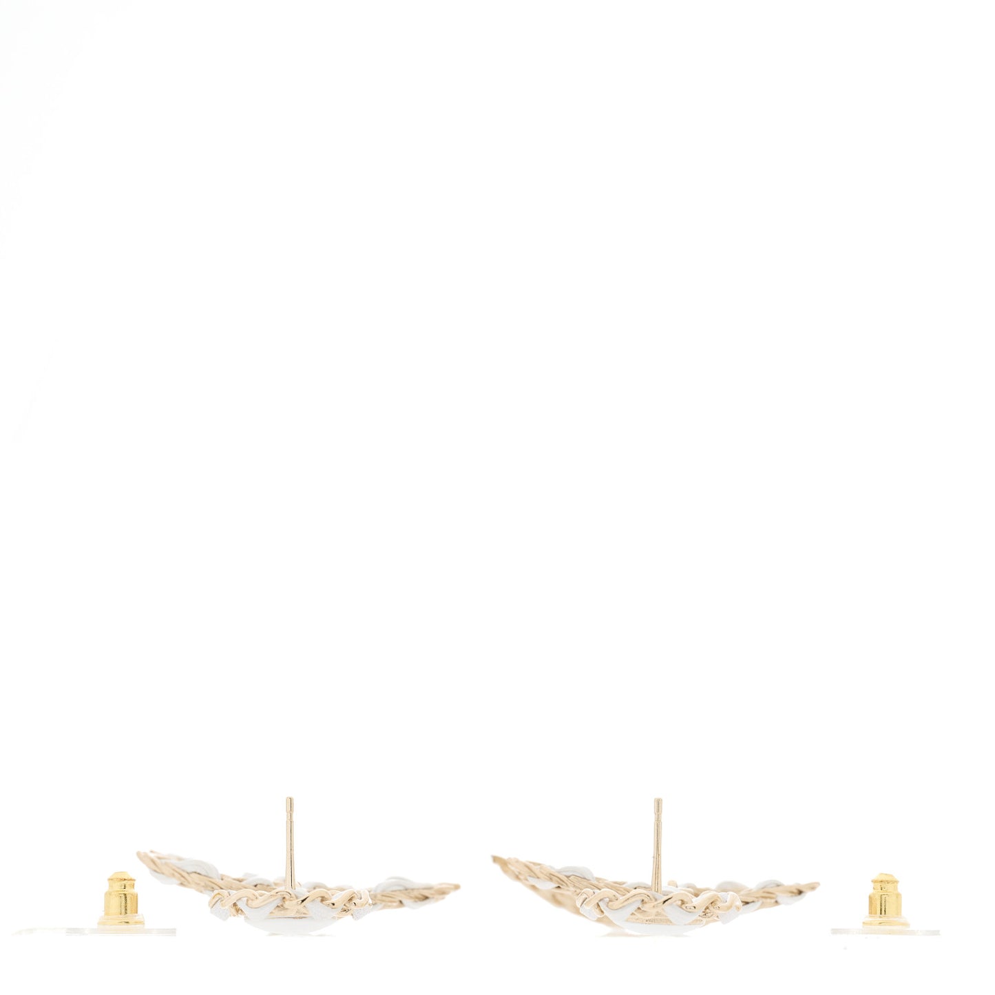 Lambskin Metal Chain CC Drop Earrings White Gold